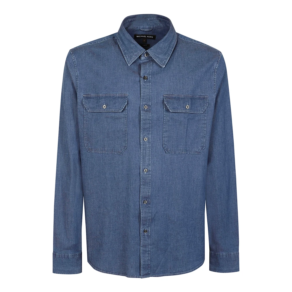 Michael Kors Indigo Denim Stretch Shirt met Parelmoer Knopen Blue Heren