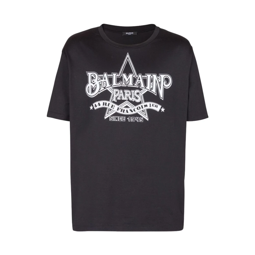 Balmain Zwart Katoenen Logo Print T-Shirt Black Heren