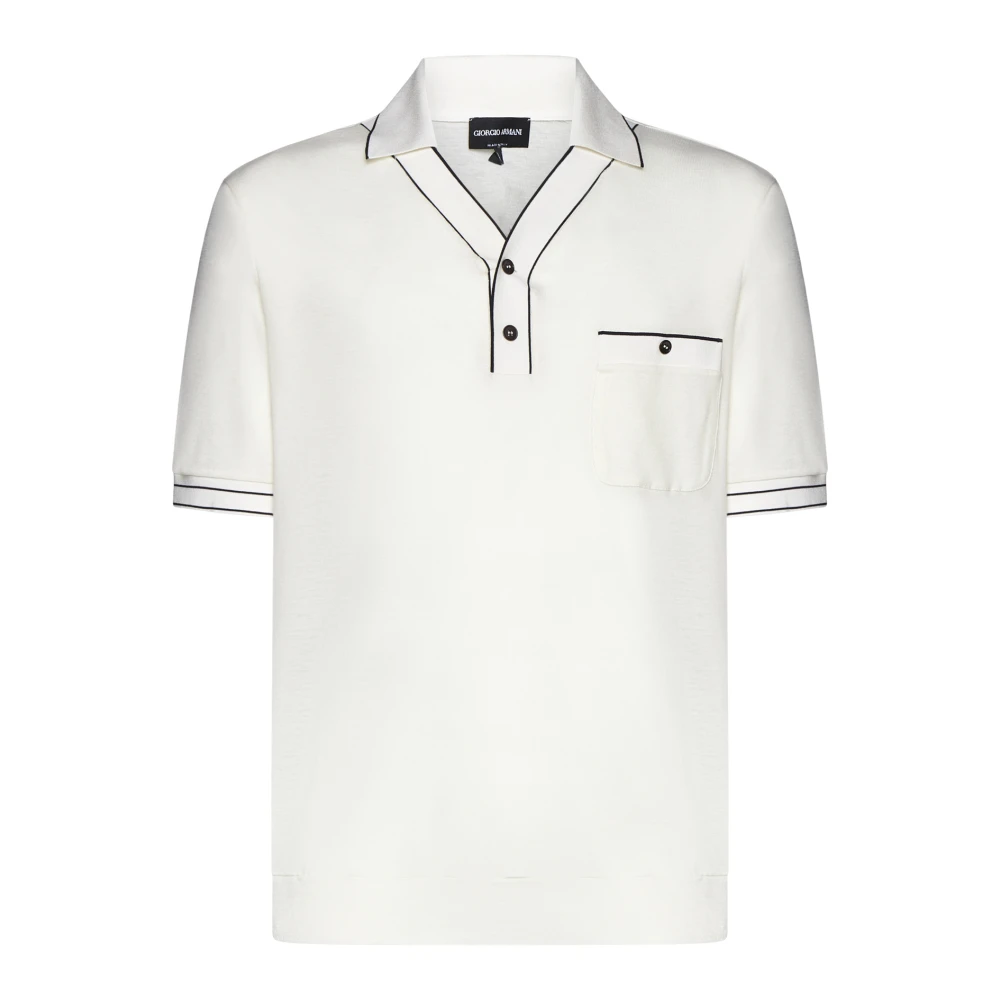 Giorgio Armani Stickad Polokrage V-ringade T-shirts White, Herr