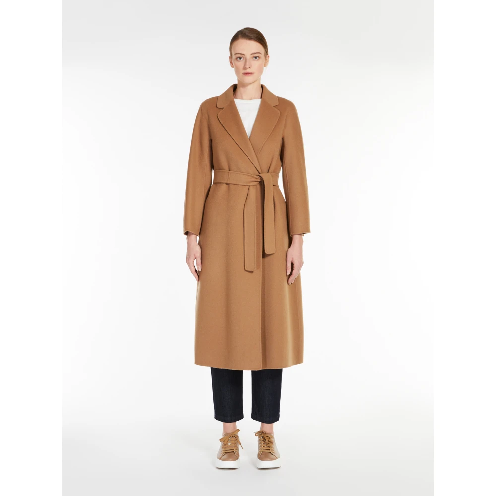 Max Mara Bruine Wol Kimono Jas met Riem Brown Dames