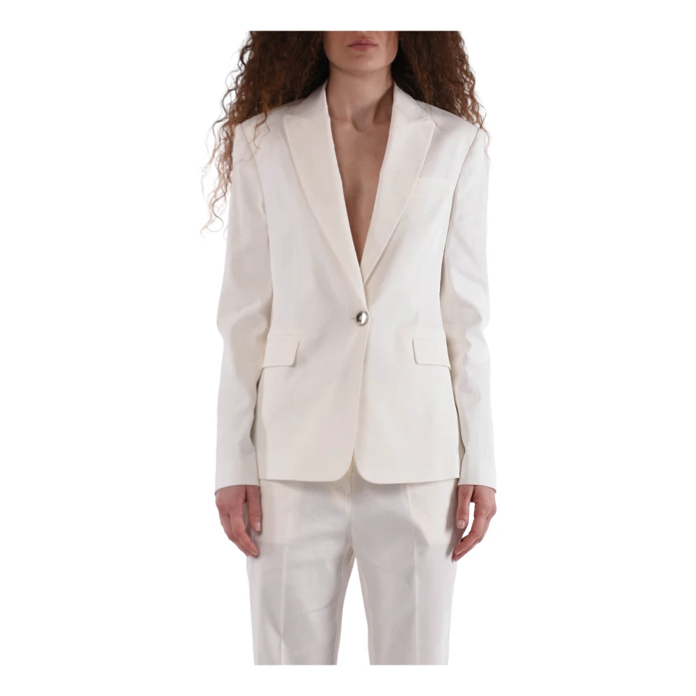 Pinko Women's White Peak Lapel Linen-Blend Blazer - Blazers - M - Jackets