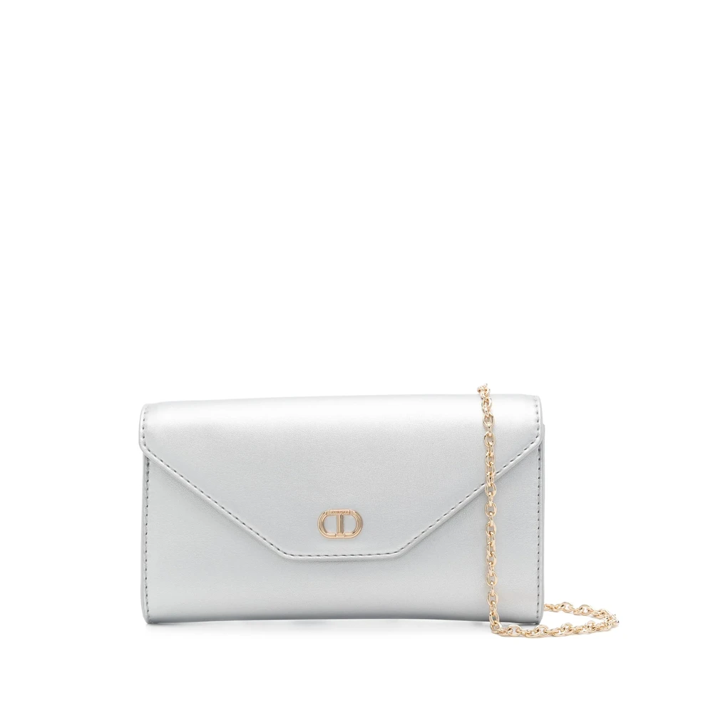 Twinset Zilverkleurige Foldover Clutch met Ketting Gray Dames