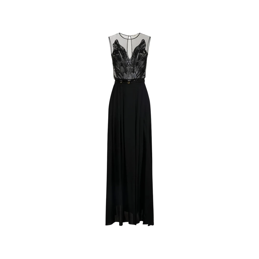 Elisabetta Franchi Black Gowns, Female, L, Abito Lungo Con Paillettes