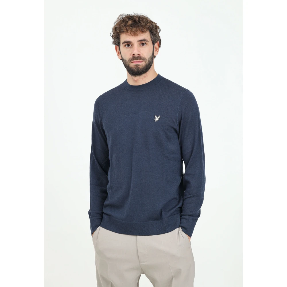 Lyle & Scott Blauwe ronde hals merinowol trui Blue Heren