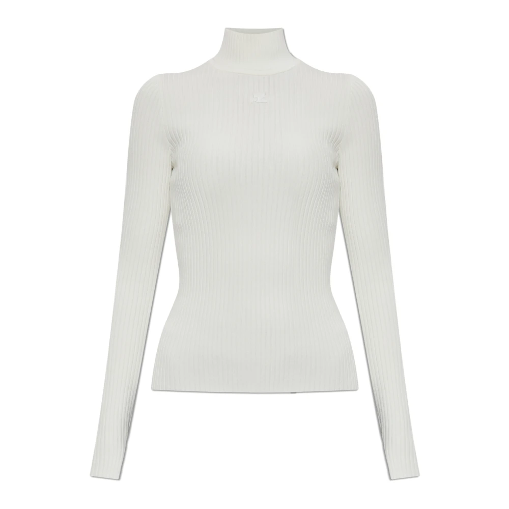 Courrèges Women's White Golf With Logo - Turtlenecks - M - Knitwear