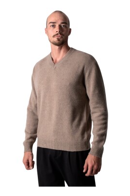 brown-melange-cashmere-v-neck-pullover