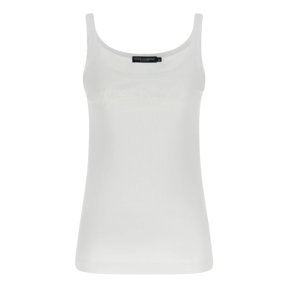 Dolce & Gabbana Women's White Sleeveless Tops, Xs, Ribbed Stretch Cotton Tank Top