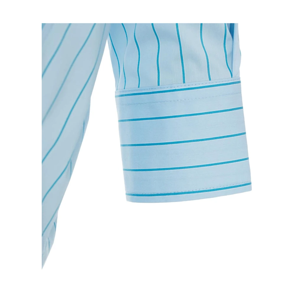 Roberto Collina Blauwe Gestreepte Blouse met Strik Kraag Blue Dames