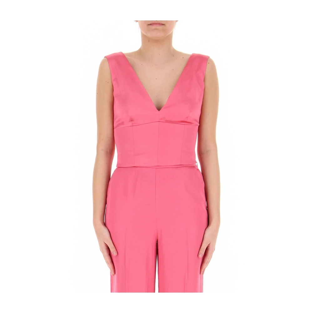 Guess Roze Viscose Top met Diepe V-hals Pink Dames
