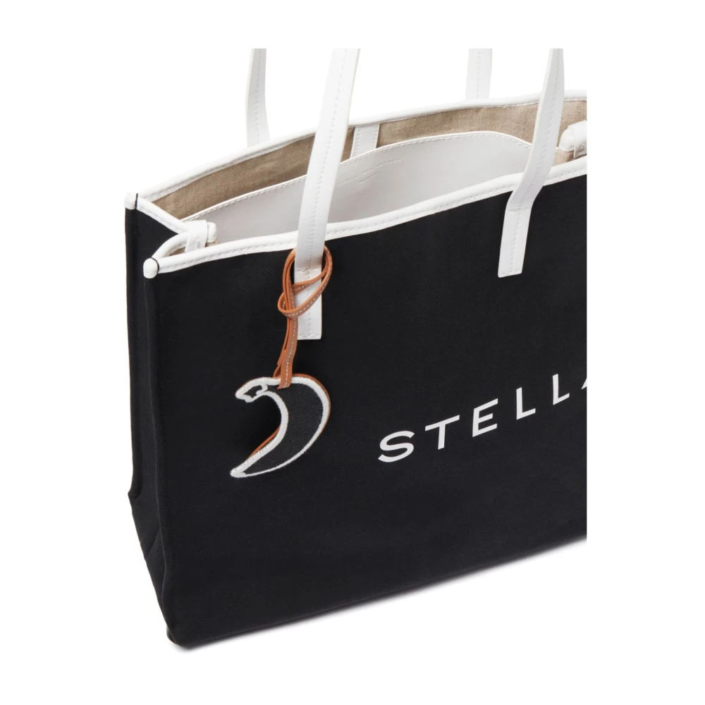 Stella Mccartney Canvas Logo Print Moon Charm Tas Black Dames