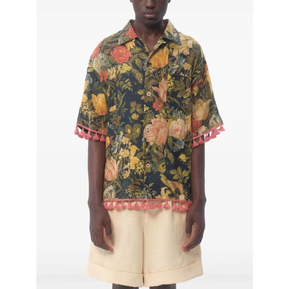 Valentino Bloemenprint Linnen Overhemd Multicolor Heren