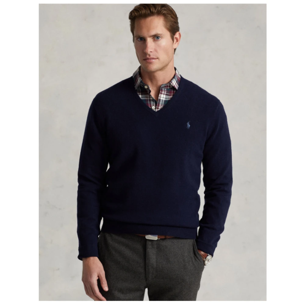 Polo Ralph Lauren Zachte Wol V-Hals Trui Blue Heren