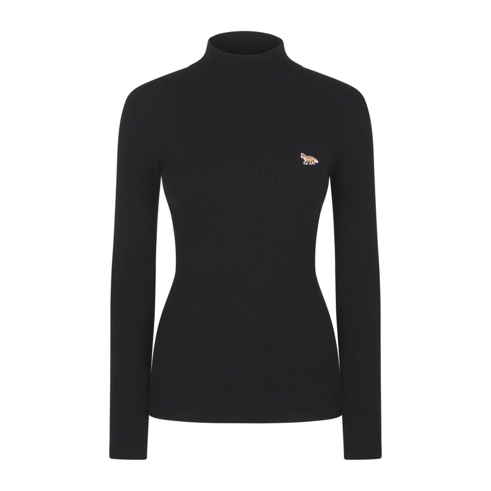 Maison Kitsuné Zwarte trui met baby vos patch Black Dames