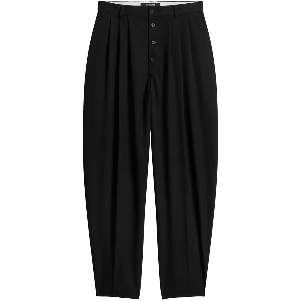 Jacquemus Zwarte Geplooide Broek met Knoopsluiting Black Heren
