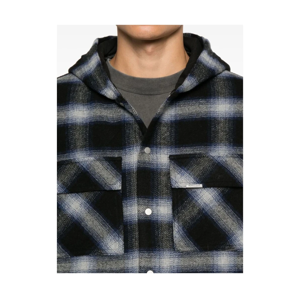 Represent Hooded Over Shirt Blue Heren