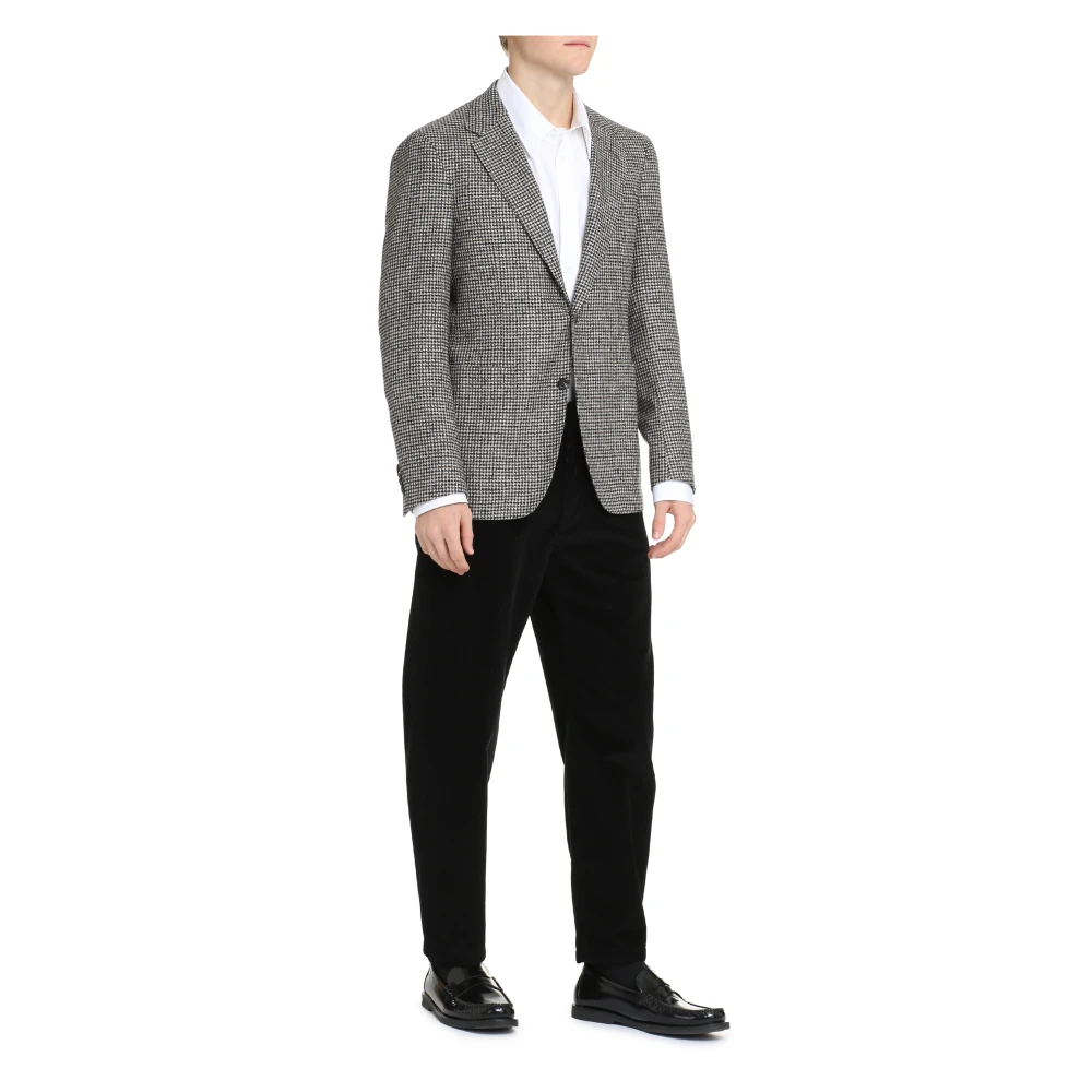 Canali Houndstooth Wollen Blazer Beige Heren