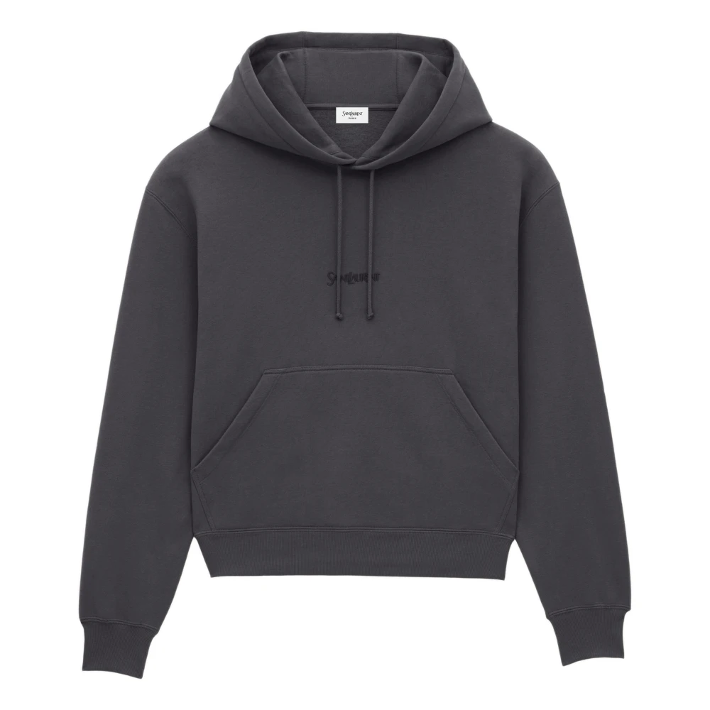 Saint Laurent Grijze Katoenen Hoodie met Kangoeroezak Gray Heren