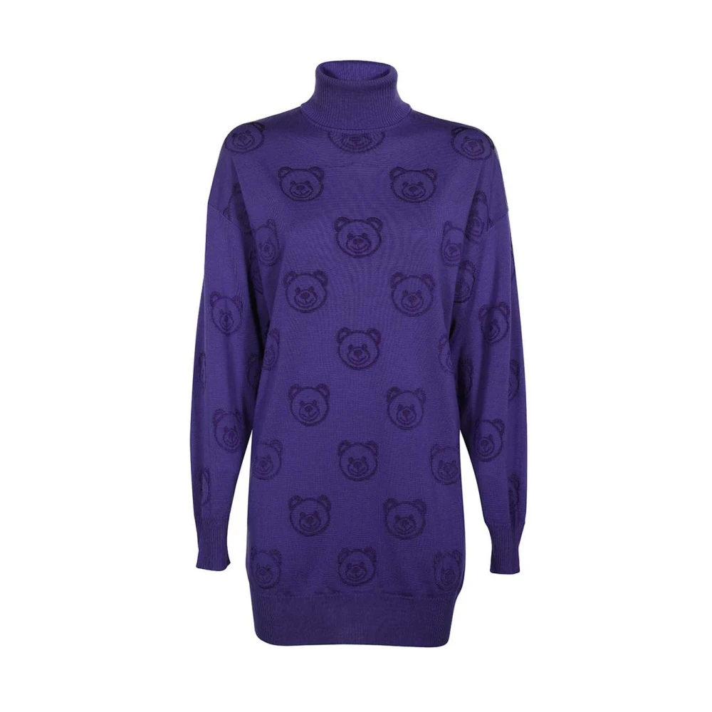 Moschino Wollen Jurk met Monogram Borduursel Purple Dames