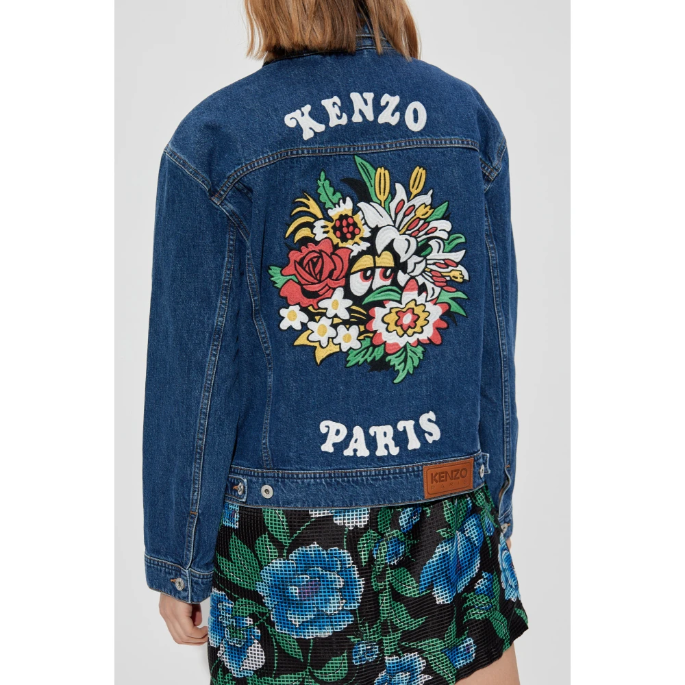 Kenzo Denim jas met boomschors borduurwerk Blue Dames