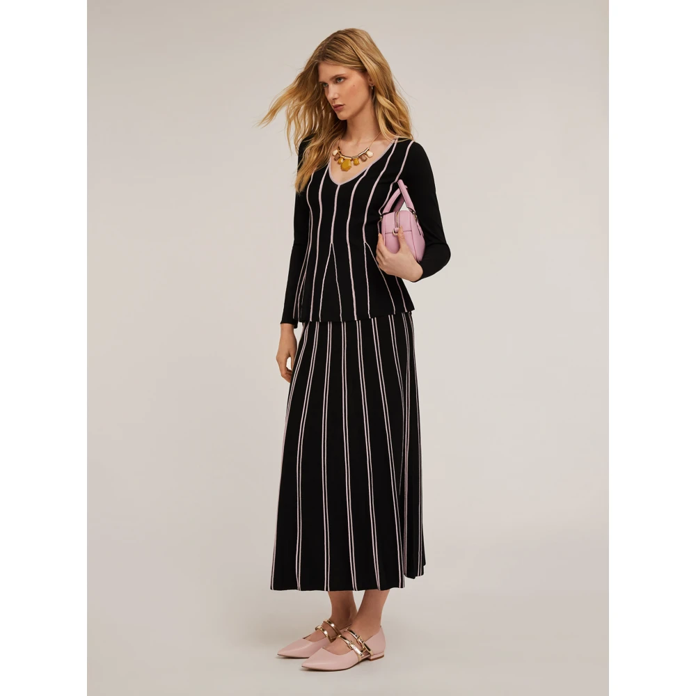 Motivi Gestreepte gebreide rok met plooieffect Black Dames