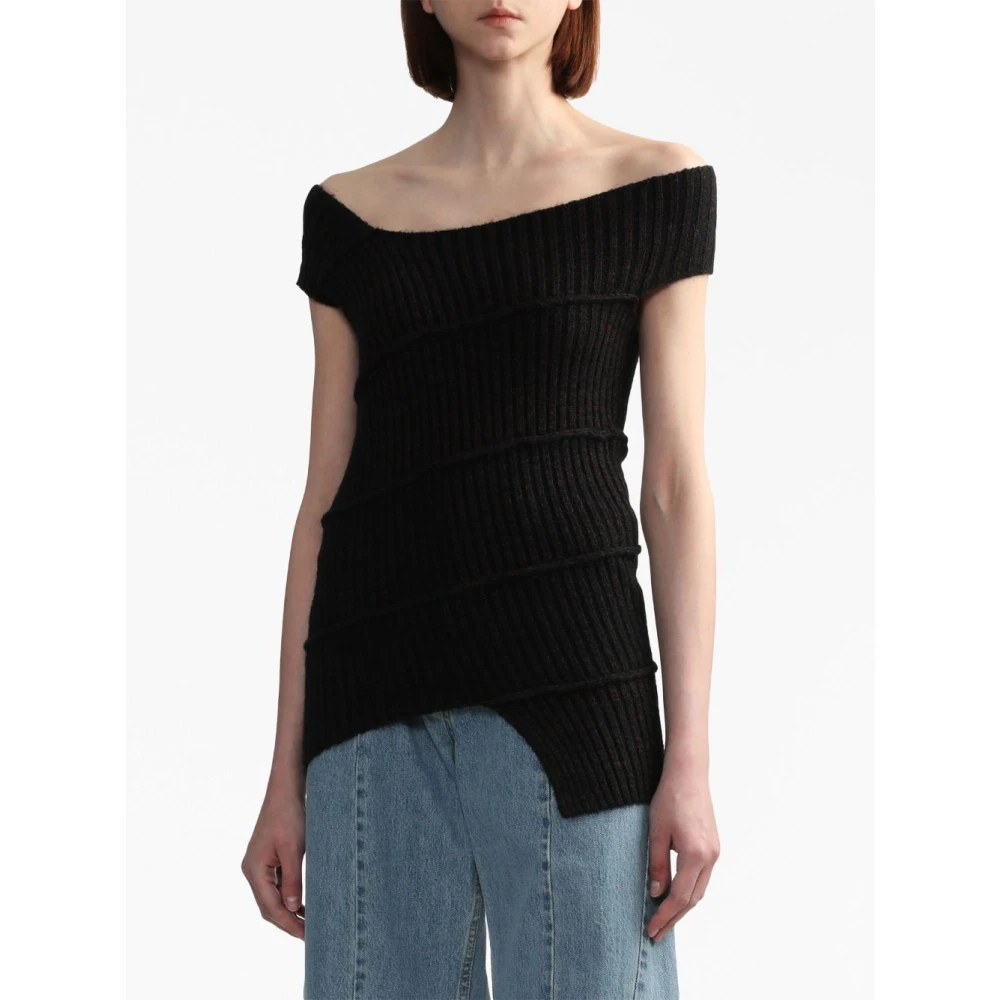 MM6 Maison Margiela Zwarte Asymmetrische Sweater Pullover Black Dames