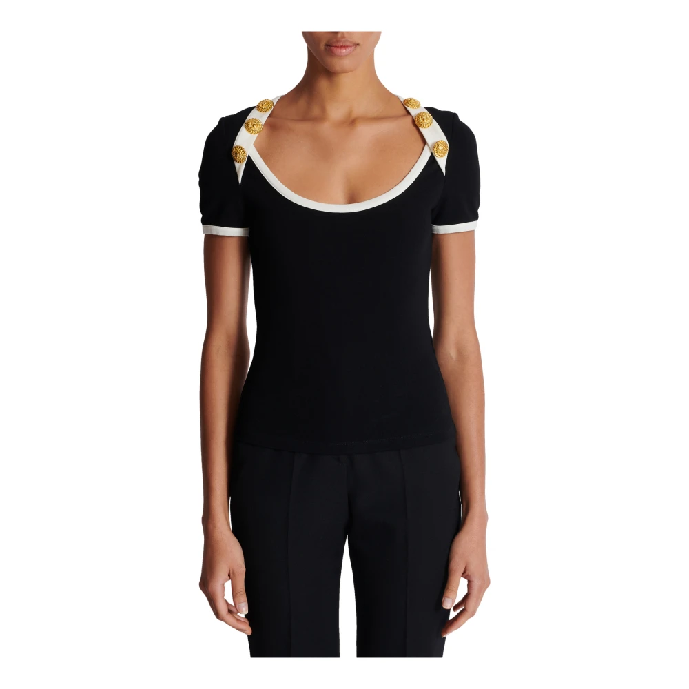 Balmain Twee-tone T-shirt met knoopdetails Black Dames