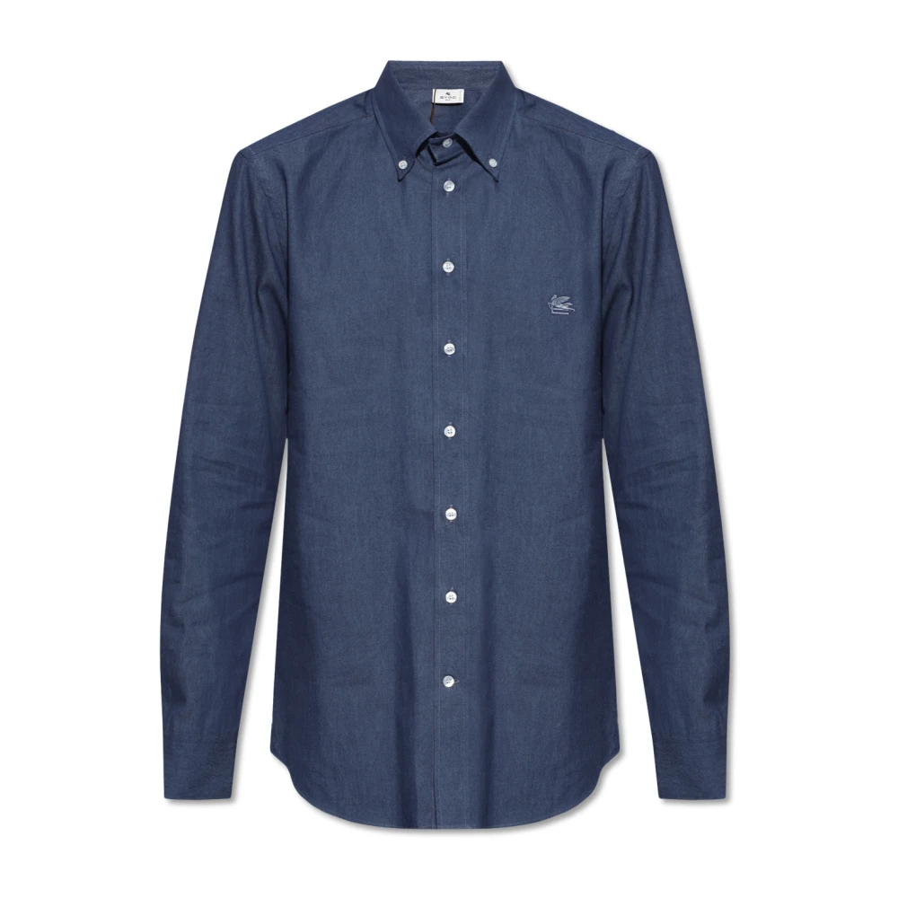 Etro Men's Blue Logo-Embroidered Shirt