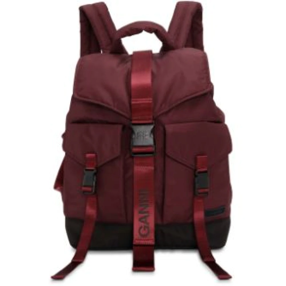 Ganni Burgundy Tech Backpack Red, Dam