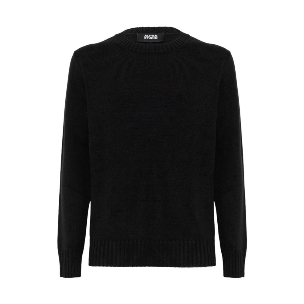 Alpha Studio Merinowol Ronde hals Trui Black Heren