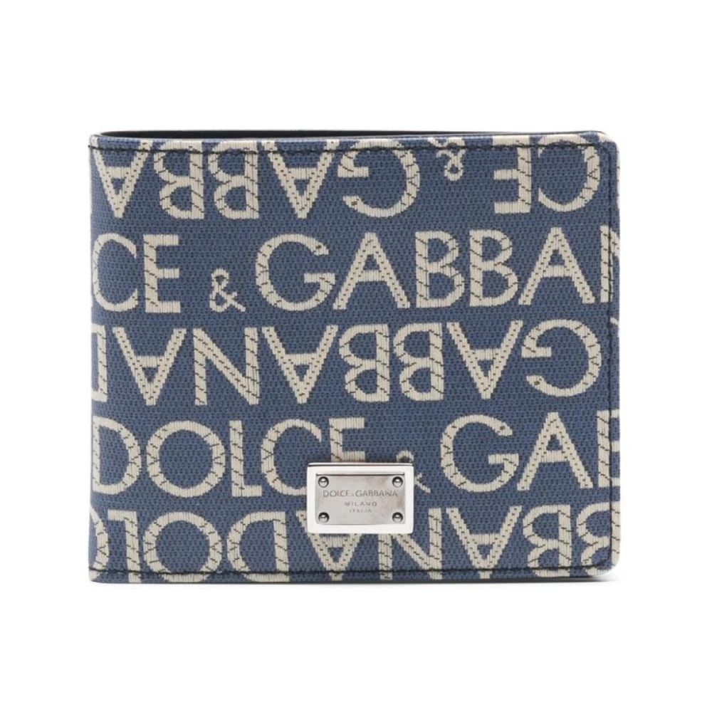 Dolce & Gabbana Blauwe Canvas Jacquard Portemonnee Blue Heren