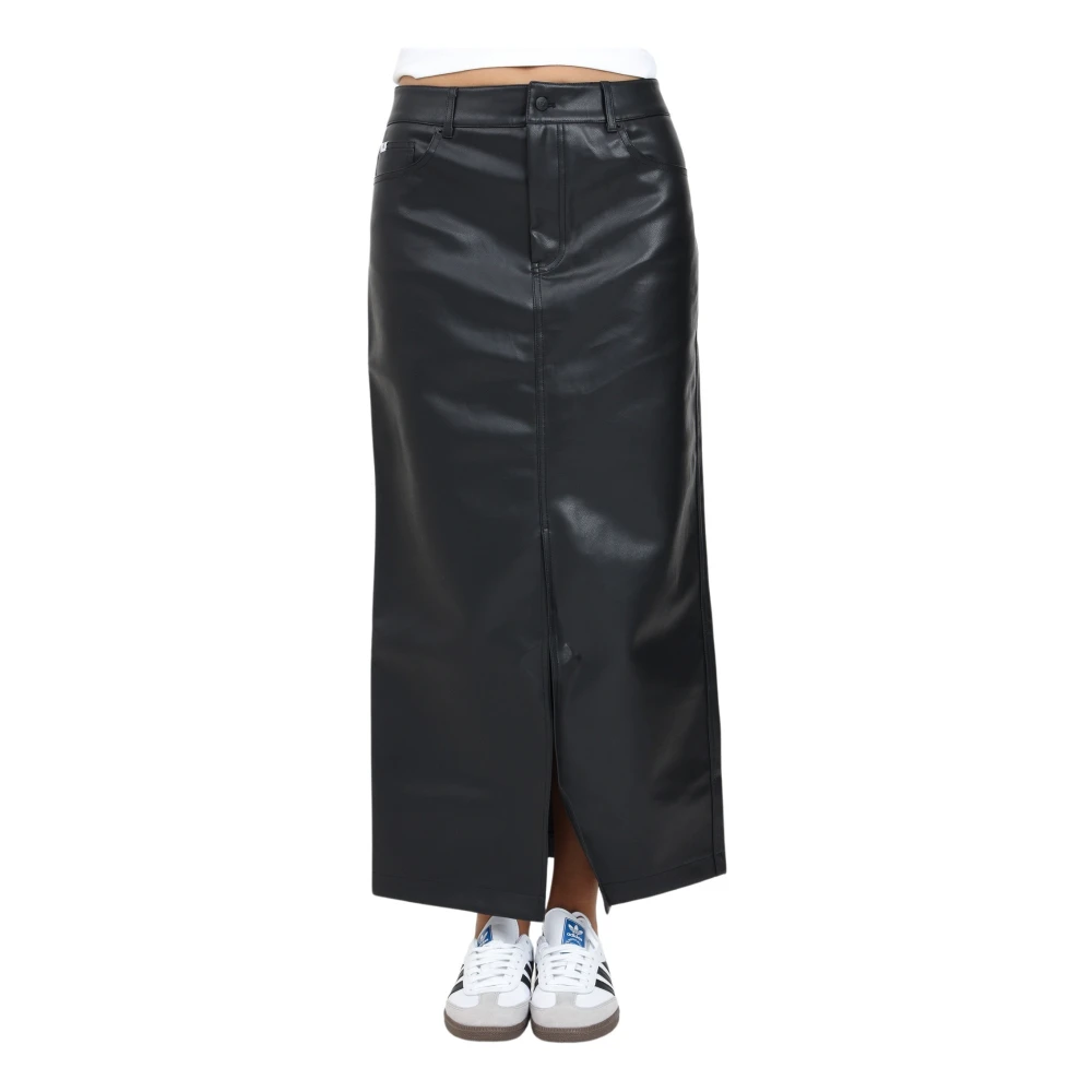 Calvin Klein Jeans Zwarte Midi Rok van Imitatieleer Black Dames