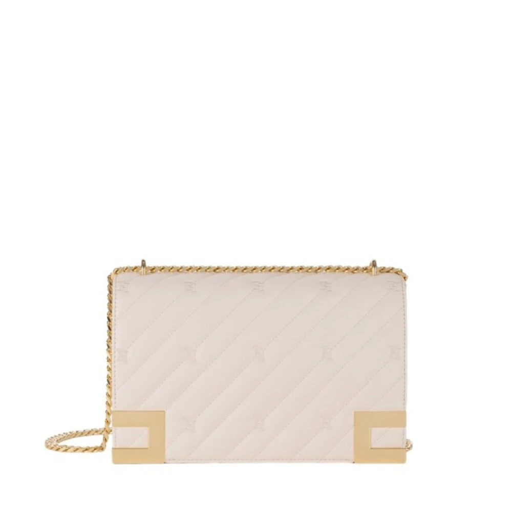 Elisabetta Franchi Ivory White Leather Effect Shoulder Bag Beige, Dam