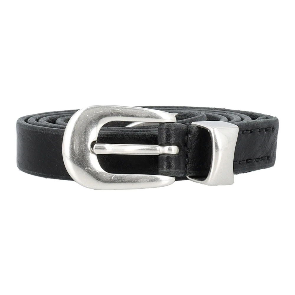Our Legacy Zwarte Leren Riem Metalen Gesp Black Heren