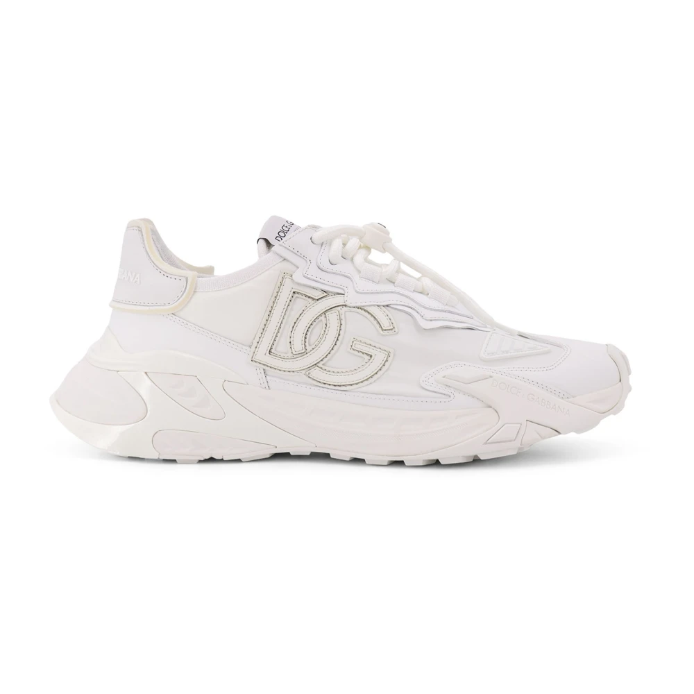 Dolce & Gabbana Logo Patch Lace-Up Sneakers Made in Italy Heren Schoenen Wit