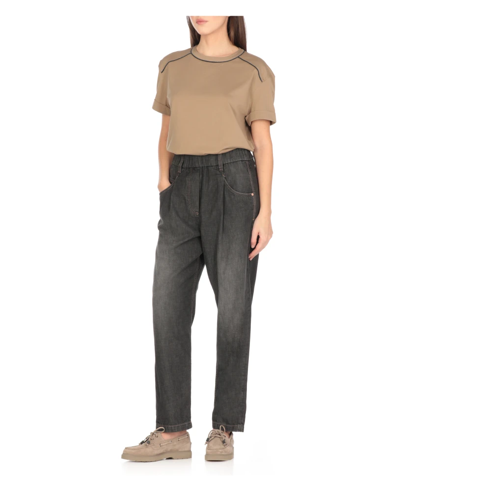 BRUNELLO CUCINELLI Beige Katoenen T-shirt met Messing Details Beige Dames