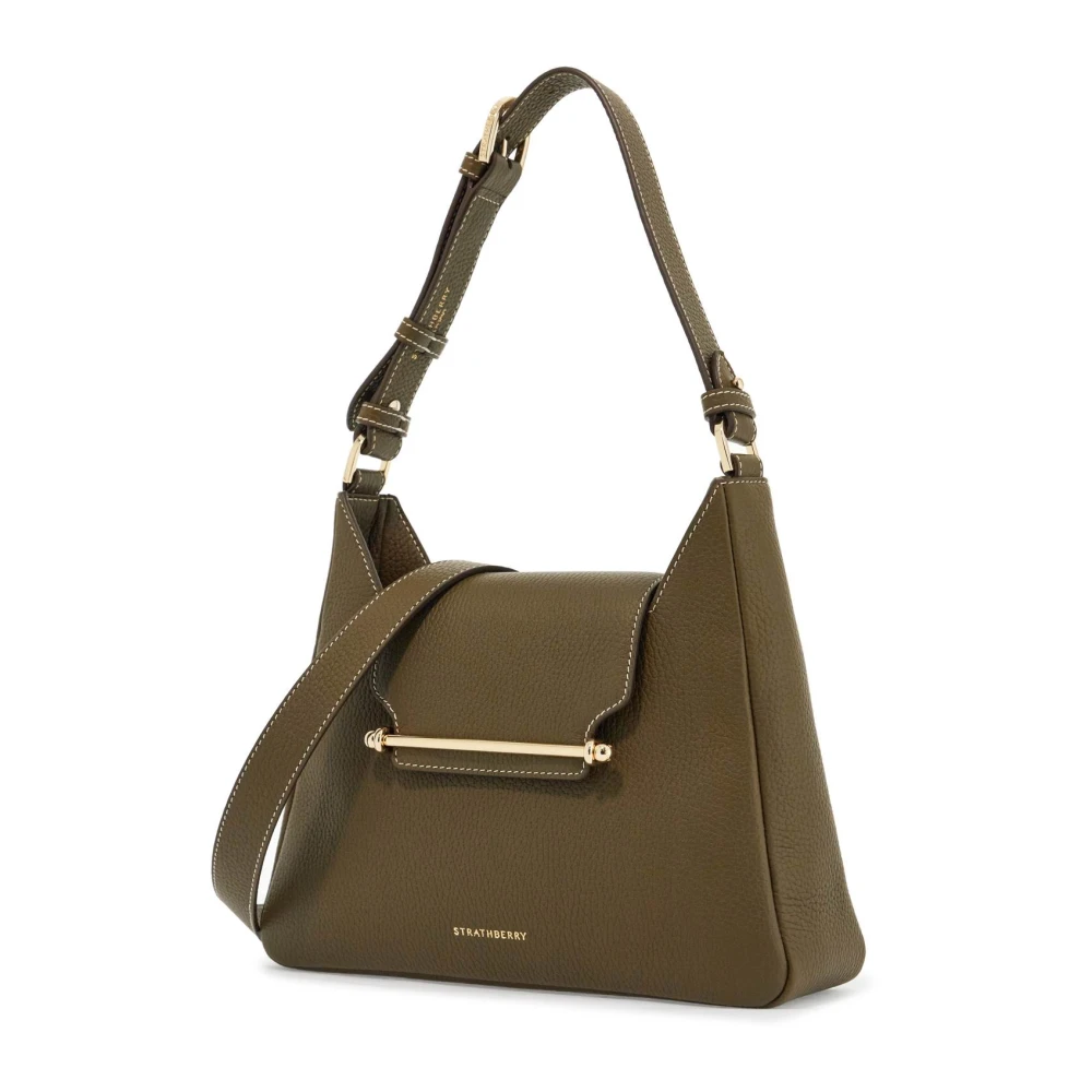 Strathberry Khaki Leren Hobo Tas met Verstelbare Band Green Dames