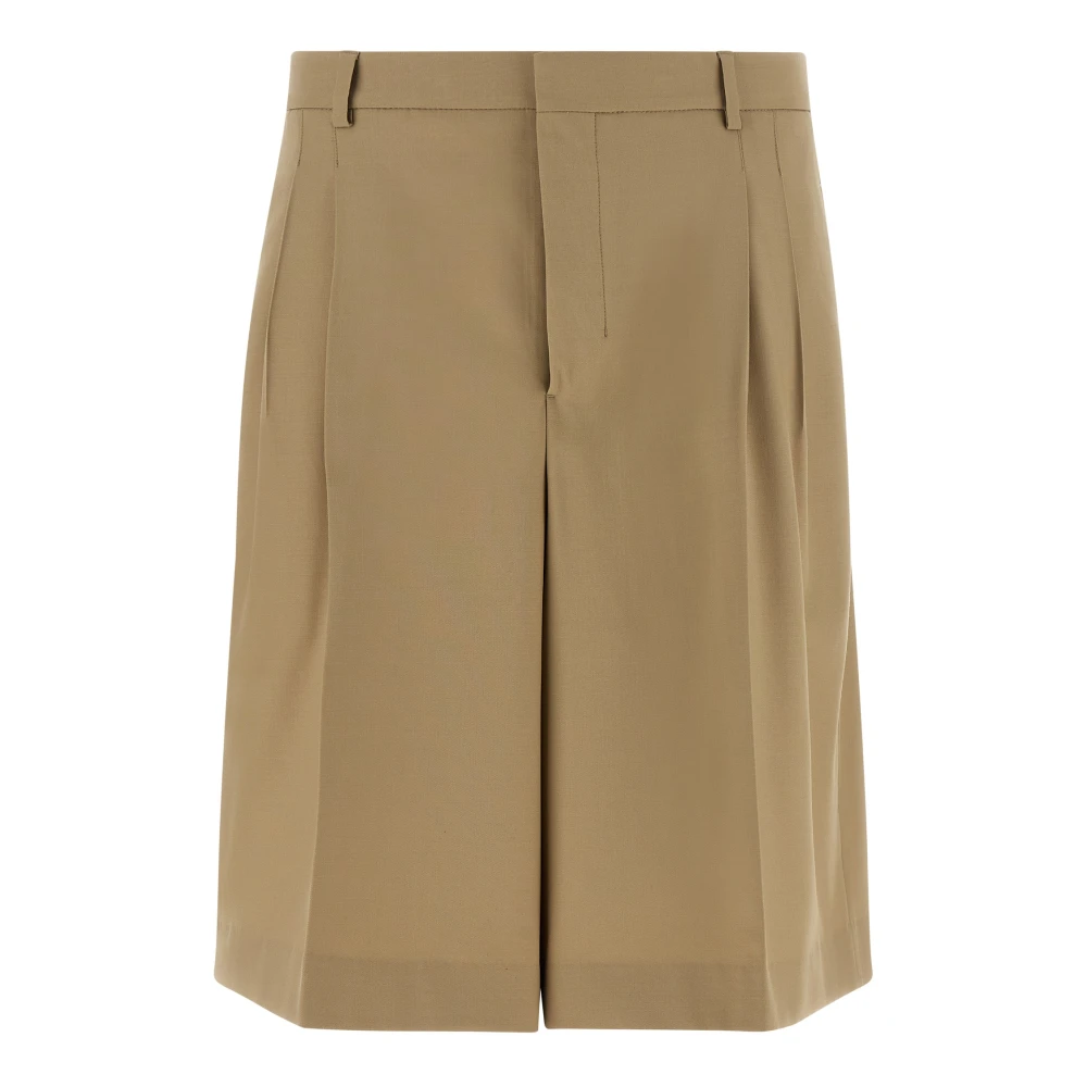 Ami Paris Men's Beige Casual Shorts, W44, Pleated Wide Bermuda Shorts