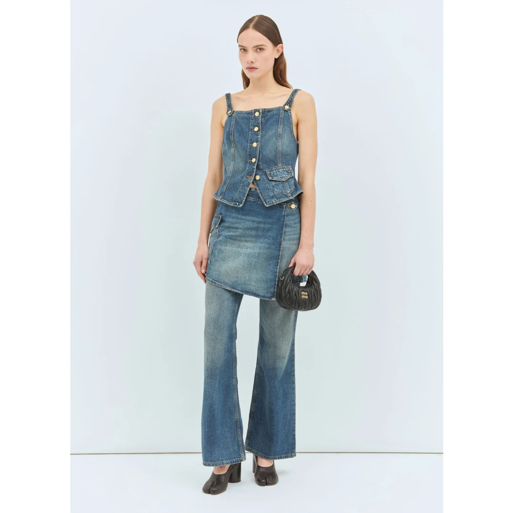 Ganni Vierkante Hals Denim Top Blue Dames