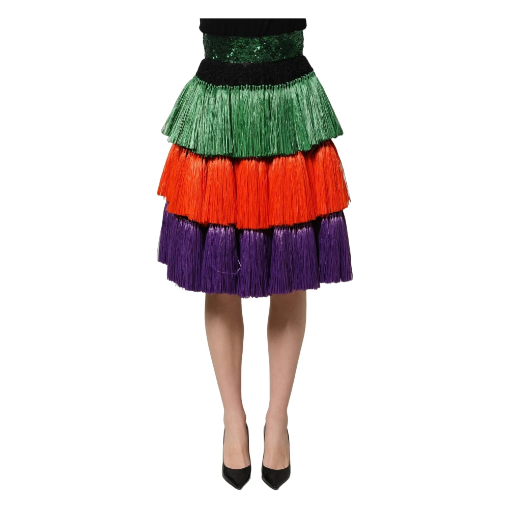 Dolce & Gabbana Multicolor Fringed High Waist Knee Length Skirt - IT36|XXS - Image 2