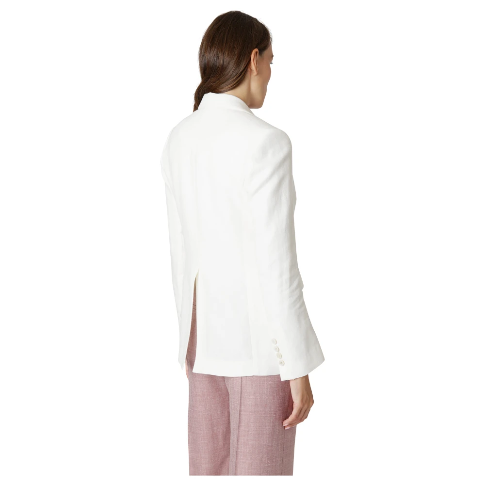Eleventy Chevron Wol Linnen Blazer White Dames