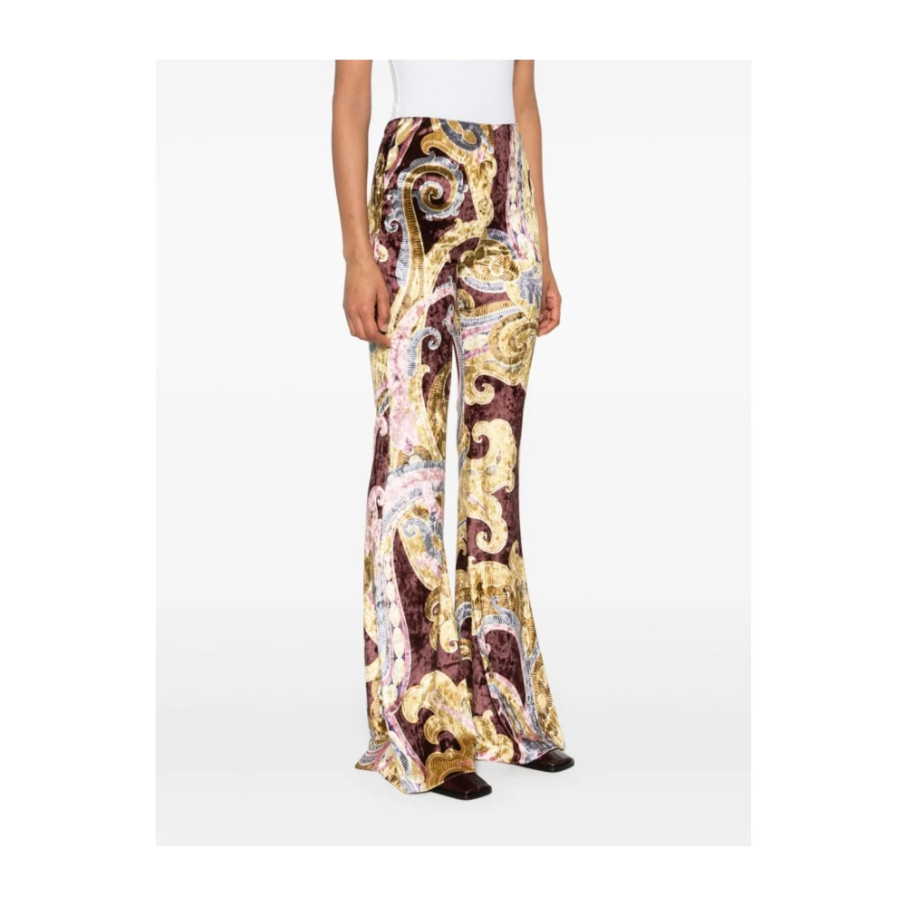 ETRO Beige Fluwelen Broek Abstract Patroon Wijd uitlopend Multicolor Dames