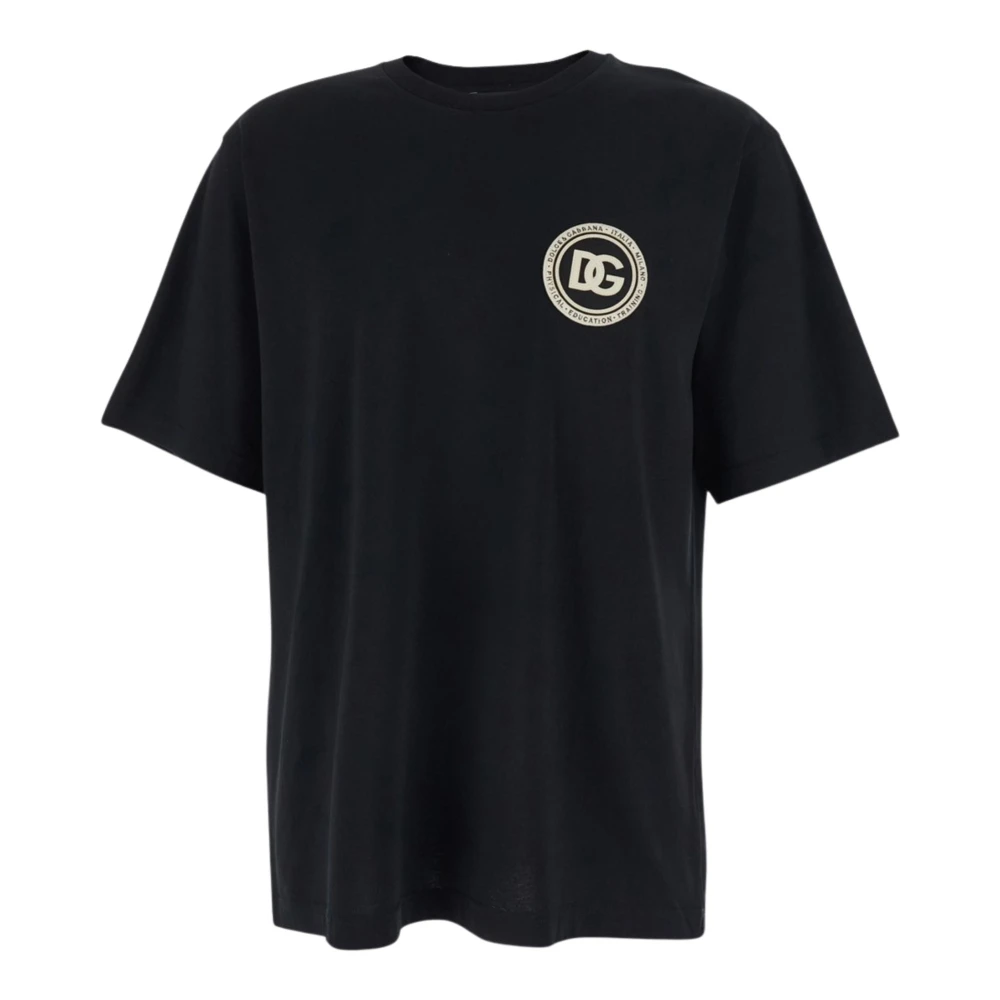 Dolce & Gabbana Black T-Shirts, Male, S, Jersey T-Shirt With Patch