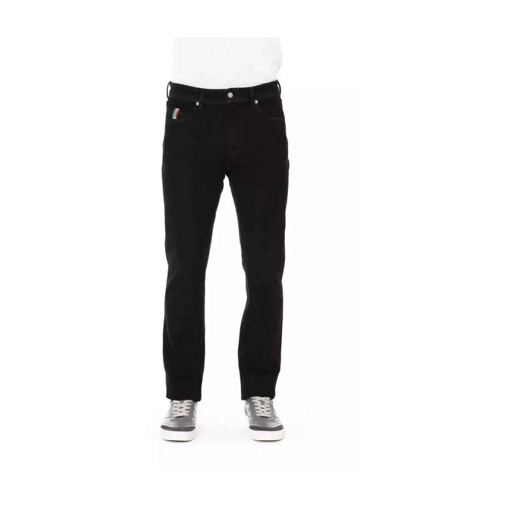 Trendy Svarte Bomulls Jeans Bukse