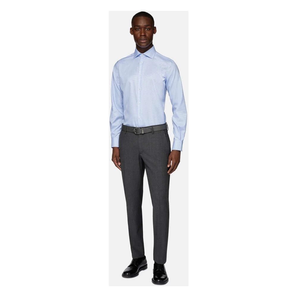 Boggi Milano Overhemd van Twill Katoen Regular Fit Ultimate Non-Iron Geruit Blue Heren