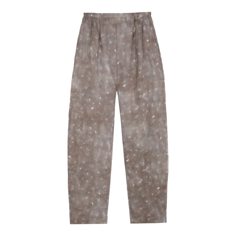 Cortana Rami linnen broek met ayaz print Beige Dames