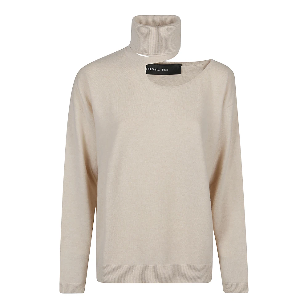 Federica Tosi Turtle Neck Sweater Met Uitgesneden Stijl Beige Dames