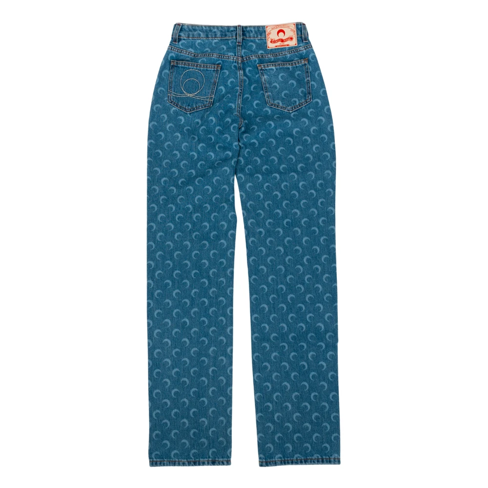Marine Serre Laser Moon Losse Denim Jeans Blue Dames