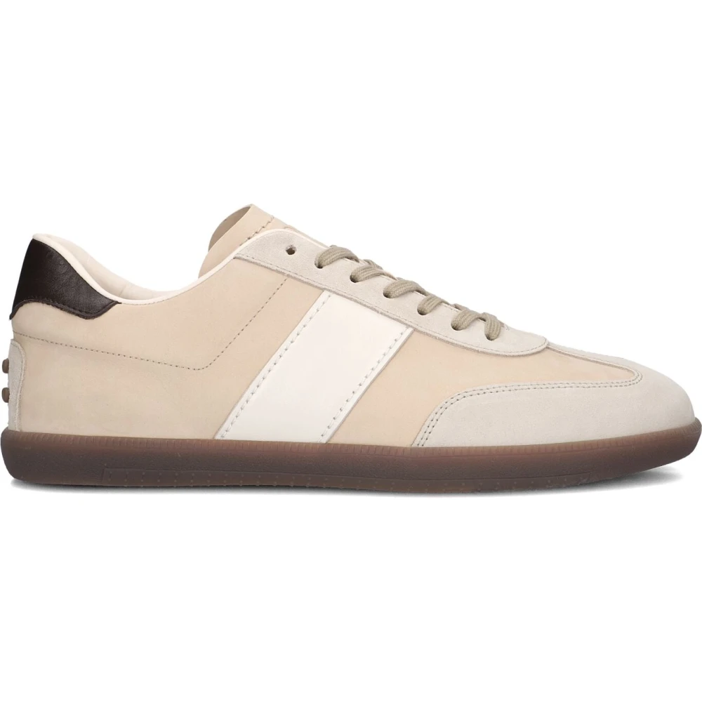 Tod's Mannelijk Beige Schoenen Heren, 41 Eu, Leer, Striped Panel Sneakers