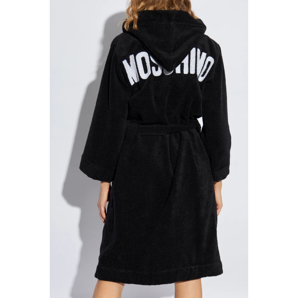 Moschino Katoenen badjas met capuchon Black Dames