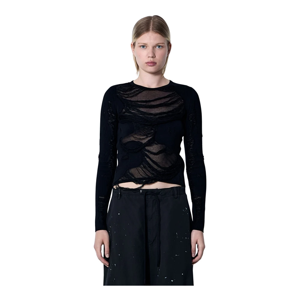 Mm6 Maison Margiela Women's Black Distressed Knit Sweater